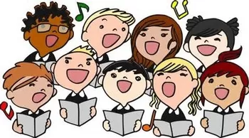 animated students singing with song books